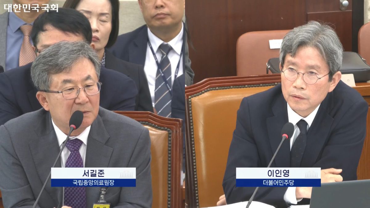 이인영 더불어민주당 의원이 20일 국회 보건복지위원회 국립중앙의료원 국정감사에서 질의하고 있다. /사진=국회의사정보시스템