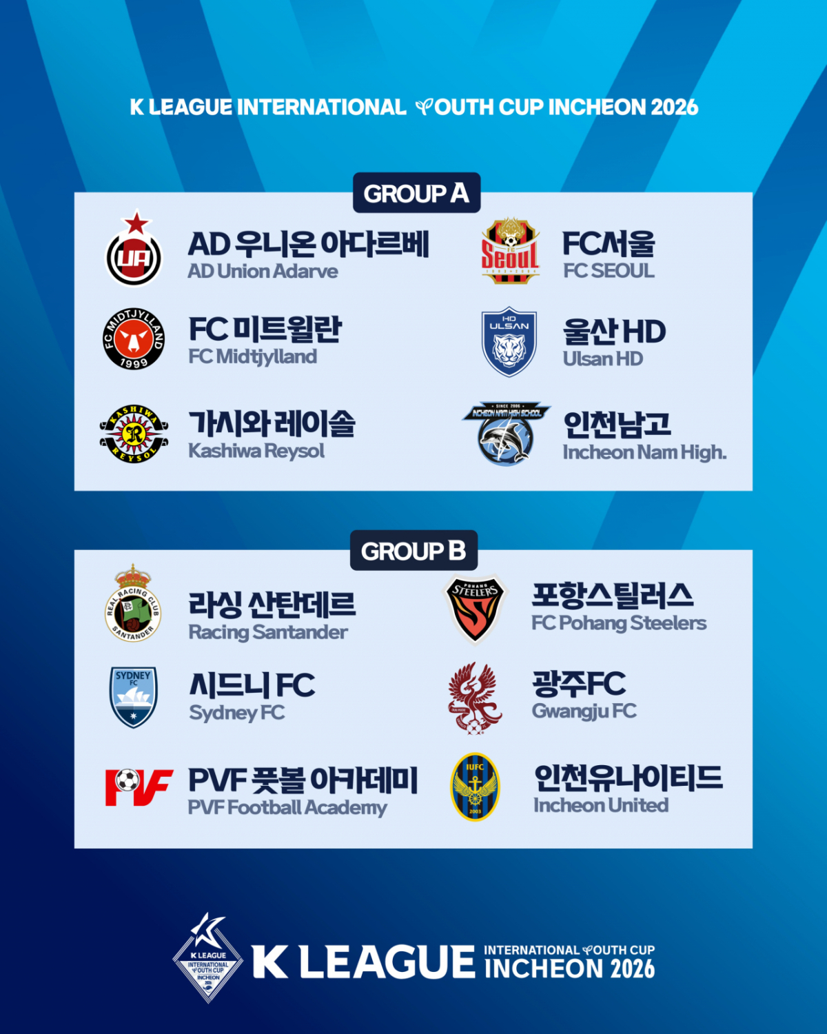 K리그 인터내셔널 유스컵 인천 2026 조 편성. /사진=한국프로축구연맹 제공