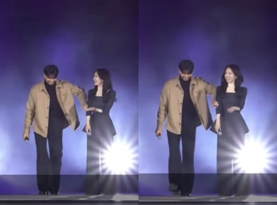 Actress Song Hye-kyo recently announced her new start with a new agency, and she appeared before the public alongside fellow actor Gong Yoo, heightening anticipation for their upcoming project. /Photo=Netflix Korea SNS