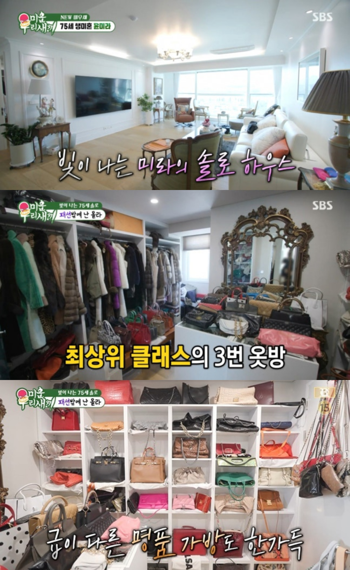 배우 윤미라가 한강과 남산이 한눈에 들어오는 집과 명품으로 가득한 옷방을 공개하며 여유로운 싱글 라이프를 선보였다. /사진=SBS '미운 우리 새끼' 방송화면 캡처