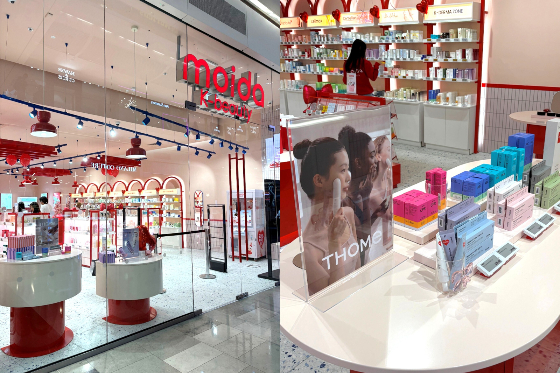 영국 런던 웨스트필드 스트랫포드 시티(Westfield Stratford City) 쇼핑몰에 위치한 K뷰티 전문 편집숍 '모이다(MOIDA)'에 입점한 톰(THOME) 매장 전경./ 사진제공=앳홈)