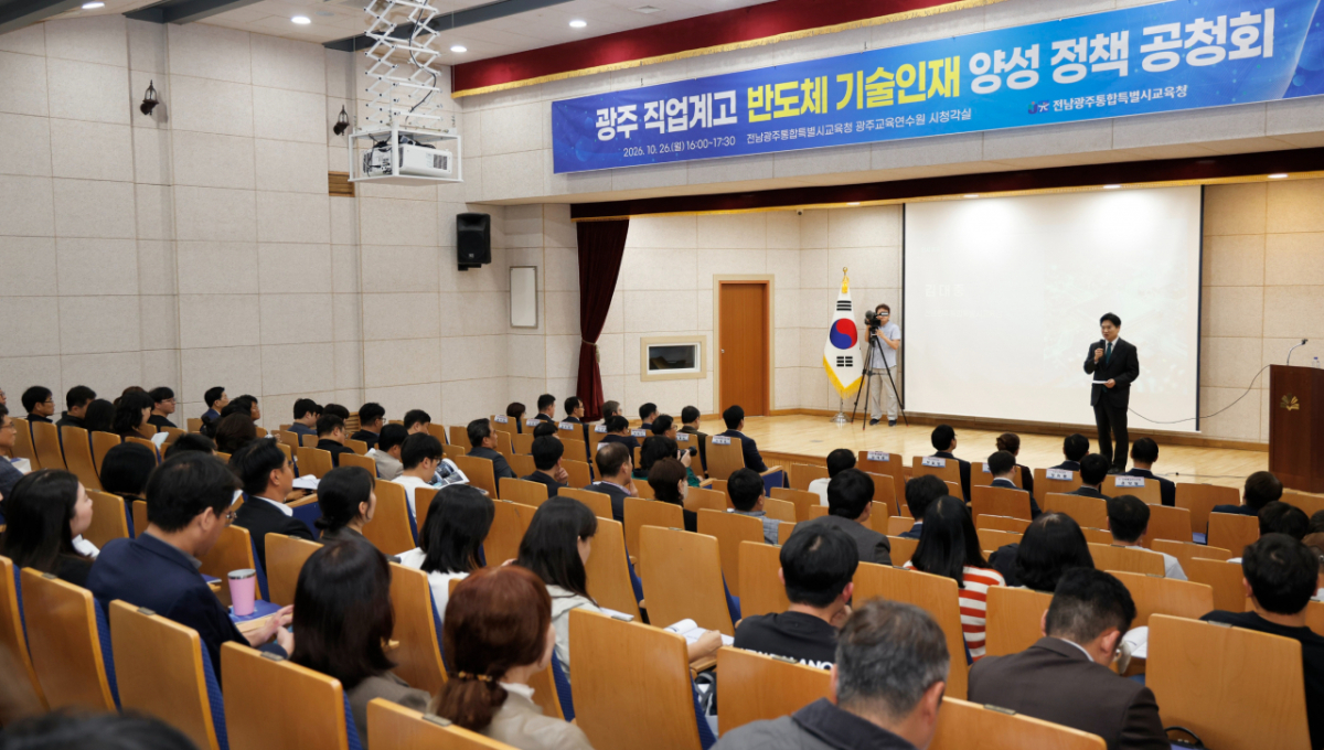 반도체 인재 양성 정책 공청회에서 인사말 하고 있는 김대중 교육감/사진제공=전남광주교육청