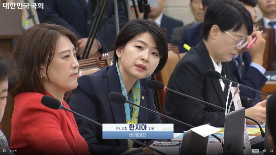국회 보건복지위원회 소속 한지아 국민의힘 의원이 27일 복지위 종합감사에서 식약처에 미프진 관련 자료 제출 관련 질의를 하고 있다. /사진=국회의사중계시스템