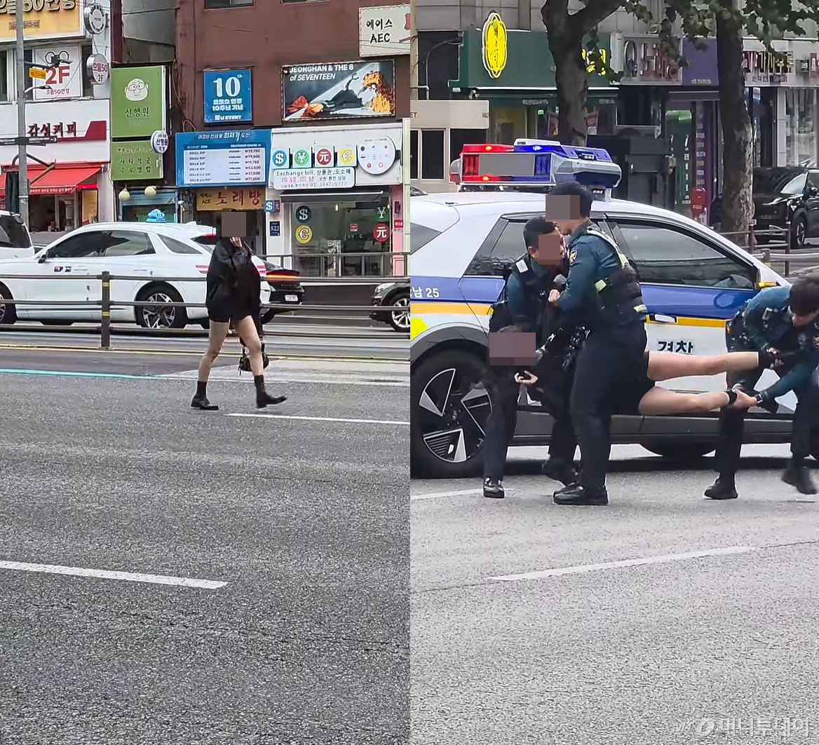 만취한 여성이 서울 강남대로 한복판을 활보하며 출근길 차량 통행을 방해하다 경찰에 제지당했다./사진=인스타그램 캡처