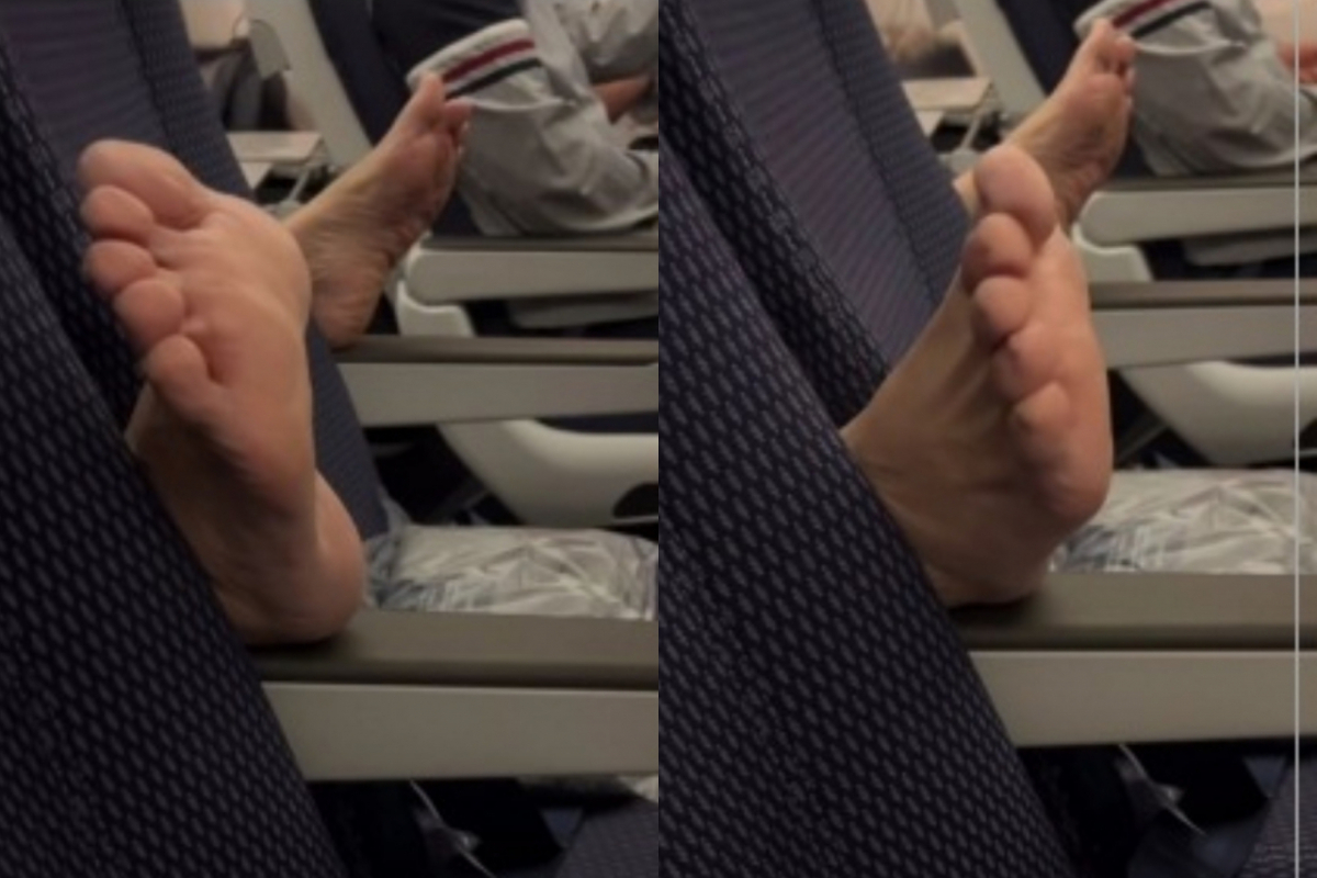 비행기 안에서 앞좌석 팔걸이에 발을 뻗는 행위는 이전부터 지적돼 왔다. 지난 5일에도 SNS에서 비슷한 사연이 전해졌고, 당시에도 누리꾼들은 "저걸 어떻게 참았냐", "더럽다" 등의 반응을 보였다. /사진=스레드 캡처