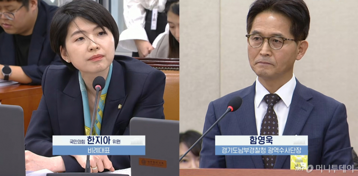함영욱 경기남부경찰청 광역수사단장이 27일 국회 보건복지위원회 종합감사 현장에 증인으로 출석해 한지아 국민의힘 의원 질의에 답변하고 있다. /사진=보건복지위원회 종합감사 생중계 캡처