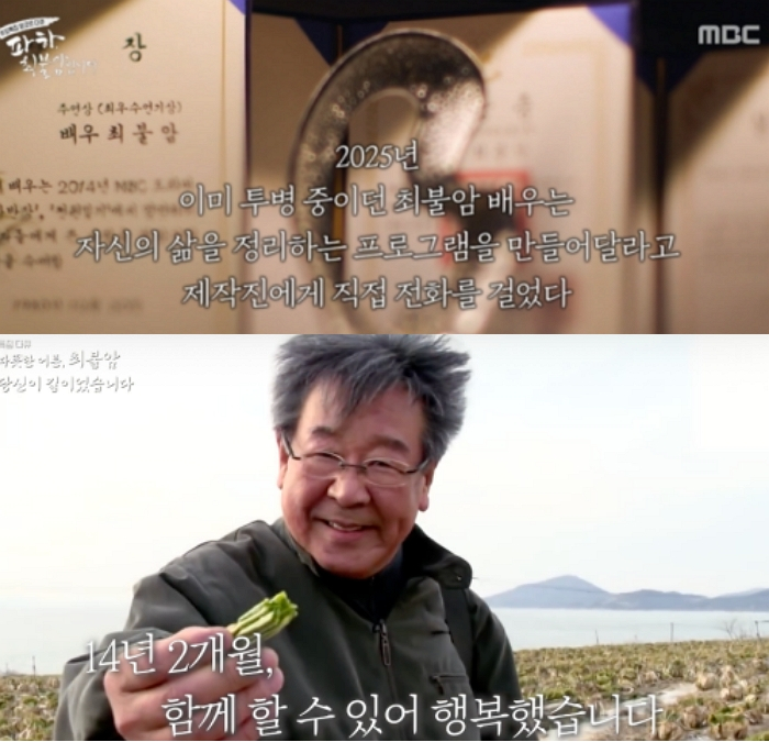 배우 고(故) 최불암의 생전 모습이 담긴 다큐멘터리가 공개됐다. /사진=MBC '파하, 최불암입니다', KBS '특집 다큐 그리운 안방 손님, 최불암-따뜻한 어른, 최불암 당신이 길이었습니다' 방송 화면