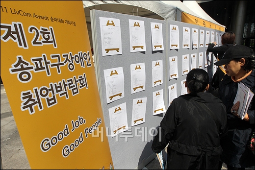 [사진]취업게시판 살펴보는 구직희망 장애인들
