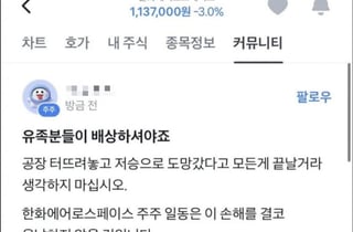 한화에어로 주주 "주가 급락, 유족이 배상하라" 주장에 비난 '봇물'