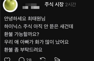 "애 아빠가 화 났어요, 하이닉스 환불되나요"…주가 폭락에 '웃픈' 밈
