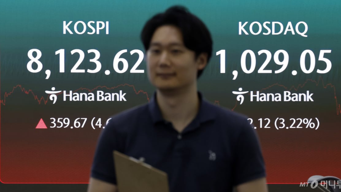 서울 중구 딜링룸에 표시된 코스피와 코스닥 지수