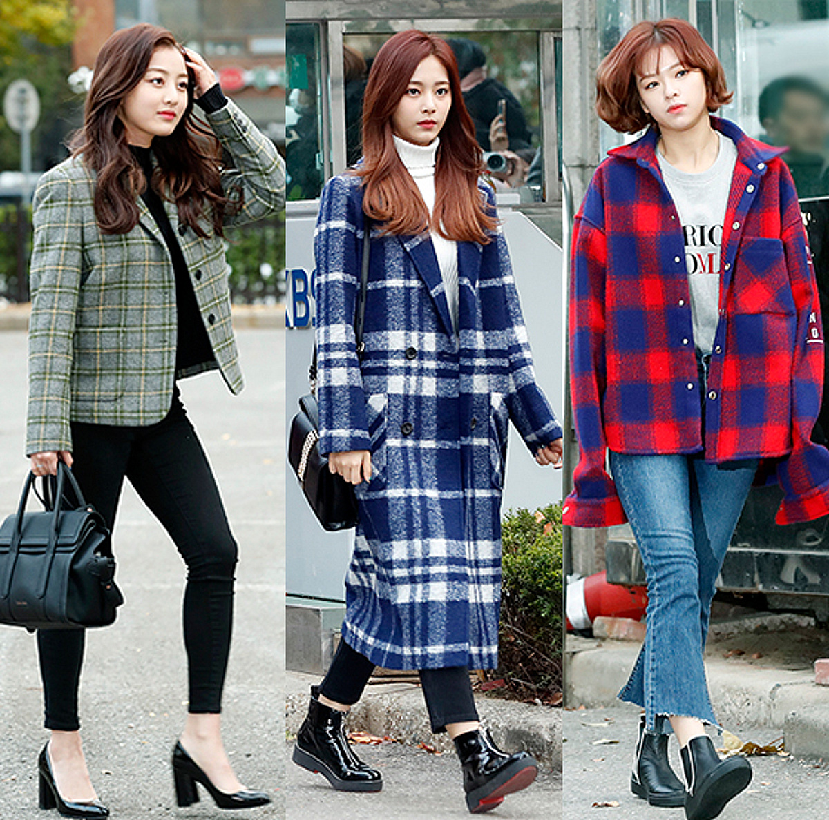 '트와이스' 지효·쯔위·정연, 사복 패션 필수템은 '체크' - 머니투데이