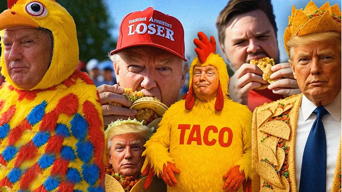 TACO(Trump Always Chickens Out·트럼프는 언제나 꽁무니를 뺀다) 밈 관련 이미지  