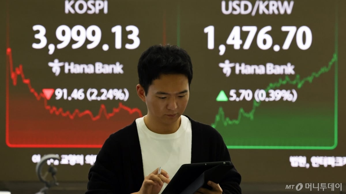 개인이 1.2조 순매수로 버텼지만…코스피 4000 또 붕괴 - 머니투데이