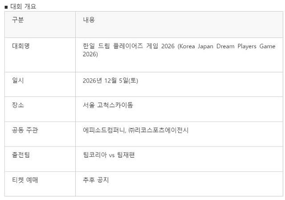 [더벨]에피소드컴퍼니, '한일 드림 플레이어즈 게임 2026' 공동 주관