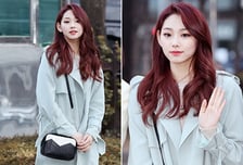 구구단 미나, 생기 넘치는 출근길…코랄 메이크업 '눈길'