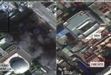 평양 한복판 위성에서 포착된 '검은 연기'…760평 건물 전소