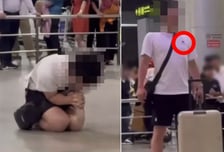 "여성 더듬다 공안에 끌려가"...'태극기 티셔츠' 男 공항서 오열