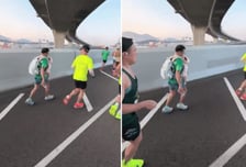 아기 안고 마라톤 뛴 남성...2시간 넘게 머리 흔들흔들, "아동학대 신고"