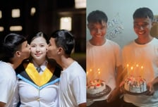 "셋이서 한 침대 쓴다" 쌍둥이 형제와 열애...양쪽서 '볼 뽀뽀' 깜짝