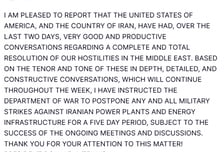 트럼프 "이란과 좋은 대화…발전소 공격 5일간 유예 지시"