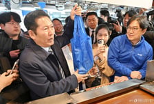 [현장+]"민생지원금 통과됩니다!"...장바구니 들고 시장 누빈 정청래