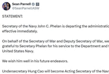 이란 전쟁 와중에…미 국방부 "해군 장관 사임, 차관이 장관대행"