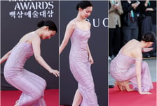 신현빈, 밀착 드레스 입고 2번 '꽈당'…레드카펫 아찔 사고에도 미소