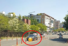 도로 1차로에 멈춘 차..."사이드미러 접혀있다" 불법주차 현장 충격