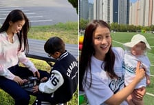이시영, '학비만 7억' 아들 학교 운동회 응원 "7개월 딸과 함께"