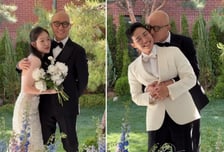 홍석천, 입양한 누나 딸 웨딩화보에 등장…예비사위 볼에 '뽀뽀'