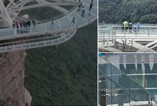 "우산으로 콕, 찍었더니 쩍"...180m 높이 세계 최대 유리 전망대 '아찔' 사고