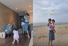 숙소 거실서 '비눗방울 놀이'한 손담비…딸 일상 공개했다 민폐 논란