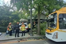 버스 들이받고 인도 돌진 '출근길 비극'...30대 남성 심정지