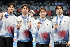 한국신기록 쓰고 '동메달'…남자 혼계영 400m, AG 2회 연속 입상
