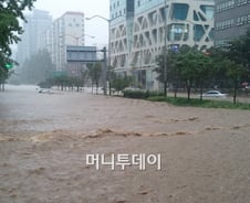 [사진]물에 잠긴 강남대로, 車지붕만 보여