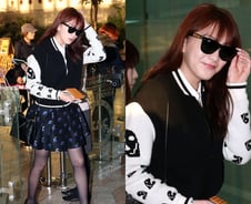 강지영 공항패션, 패셔니스타 다운 믹스매치 룩