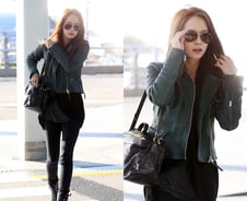 송지효 공항패션, 가죽재킷+보잉선글라스 '시크'