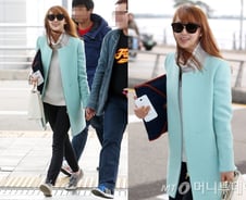 다솜 공항패션, 파스텔톤 민트 코트로 청순하게…