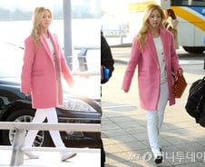 효연 공항패션, 핑크빛 재킷으로 포인트 룩 완성
