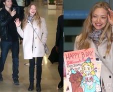 '내한' 아만다 사이프리드, 청순한 공항패션