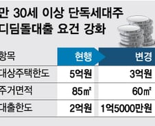 [단독]1인가구 디딤돌대출, 한도 2억→1.5억·집 크기 85㎡→60㎡