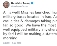 트럼프, 이란 공격 후 첫 트윗…"모두 무사하다" (상보)
