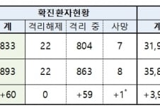 '코로나19' 확진자 60명 늘어…국내 환자 수 893명