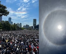 尹대통령 취임식에 '무지개'-文사저 양산 '햇무리'…"이거 실화?"