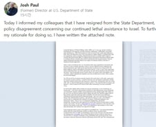 "이스라엘 향한 맹목적 지지 반대"…美 국무부 국장, 사표 냈다