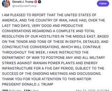 트럼프 "이란과 좋은 대화…발전소 공격 5일간 유예 지시"
