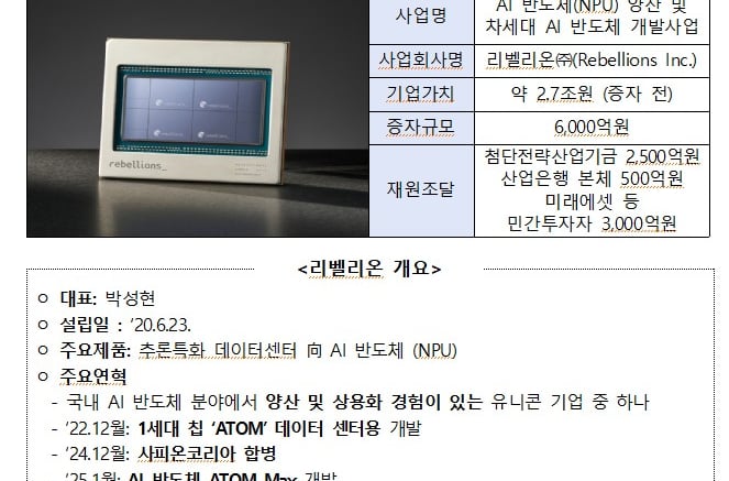 국민성장펀드, 리벨리온 'AI 반도체 사업'에 2500억 직접 투자