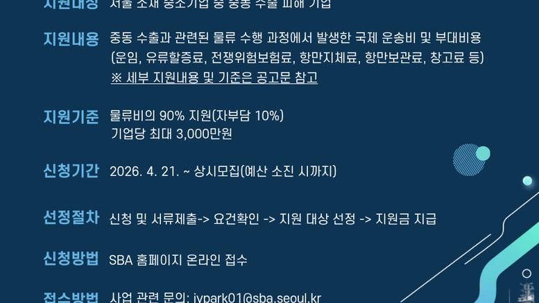 서울시, 중동사태에 수출기업 물류비 지원…최대 3000만원