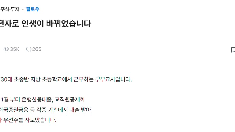 '빚투'로 20억 수익 낸 부부 교사 "5년 전부터 삼전 우선주 사모아"